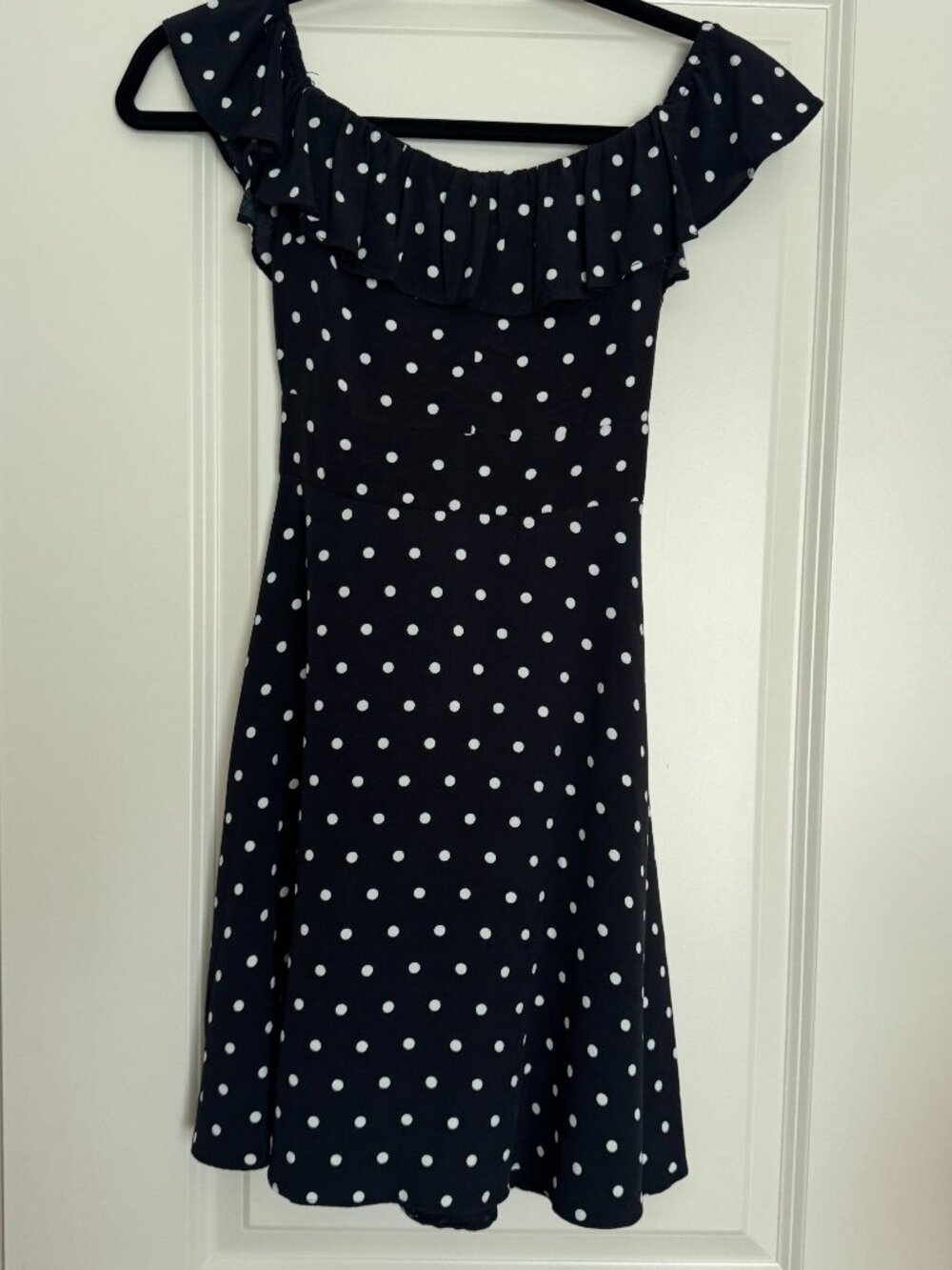 Zara Black White Polka Dot Off Shoulder Ruffle Dress Sz XS
